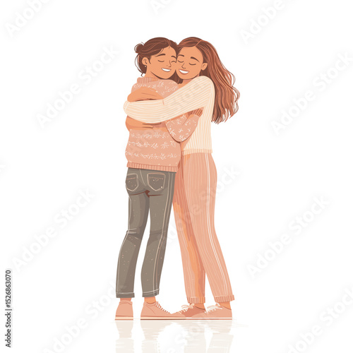 Happy mother-daughter embrace illustration