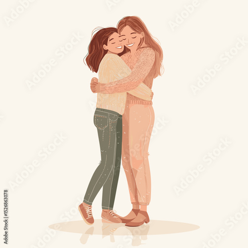 Happy mother-daughter embrace illustration