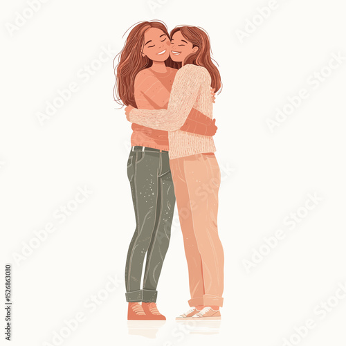 Happy mother-daughter embrace illustration