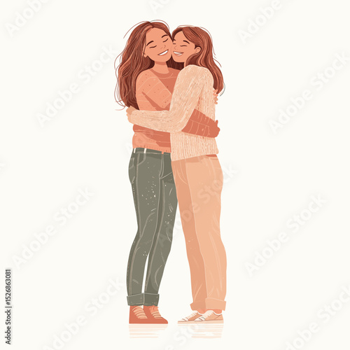 Happy mother-daughter embrace illustration