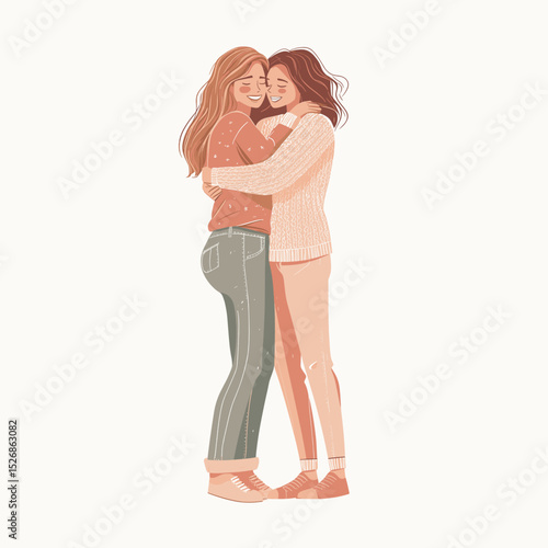 Happy mother-daughter embrace illustration