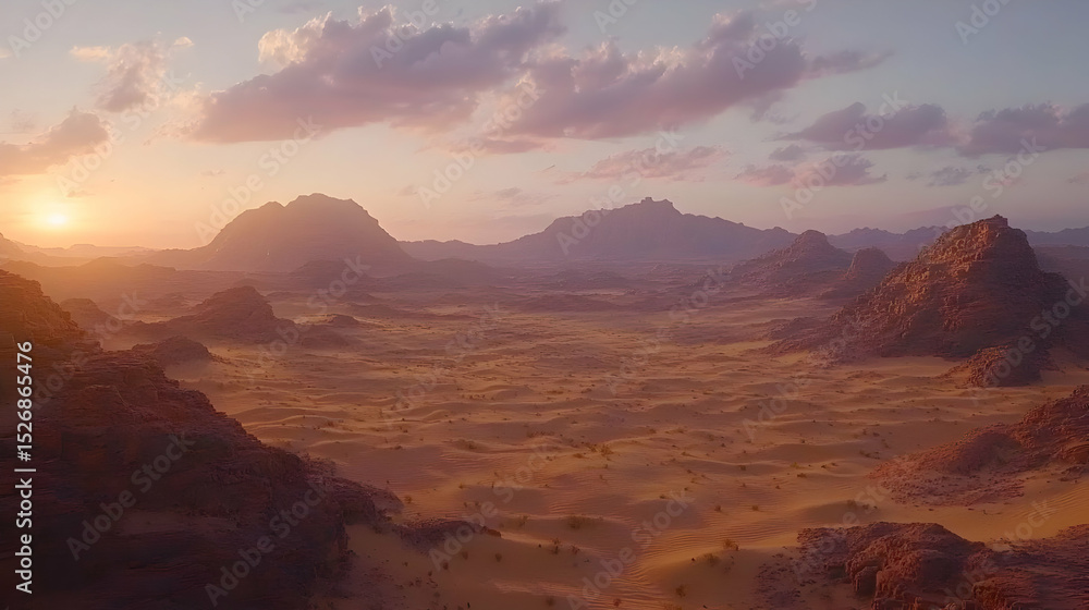 Naklejka premium Sunset Over a Rocky Desert Landscape