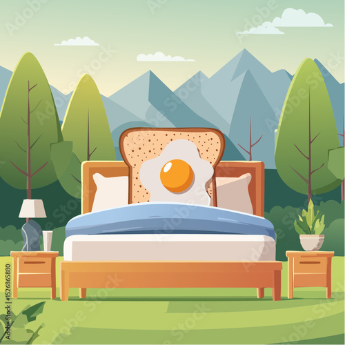 Toast and egg cuddling in bed
