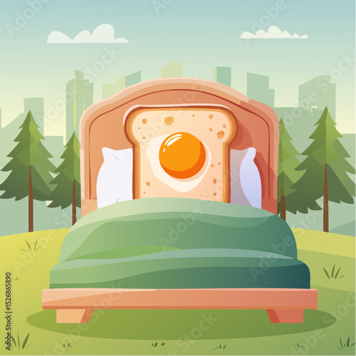 Toast and egg cuddling in bed
