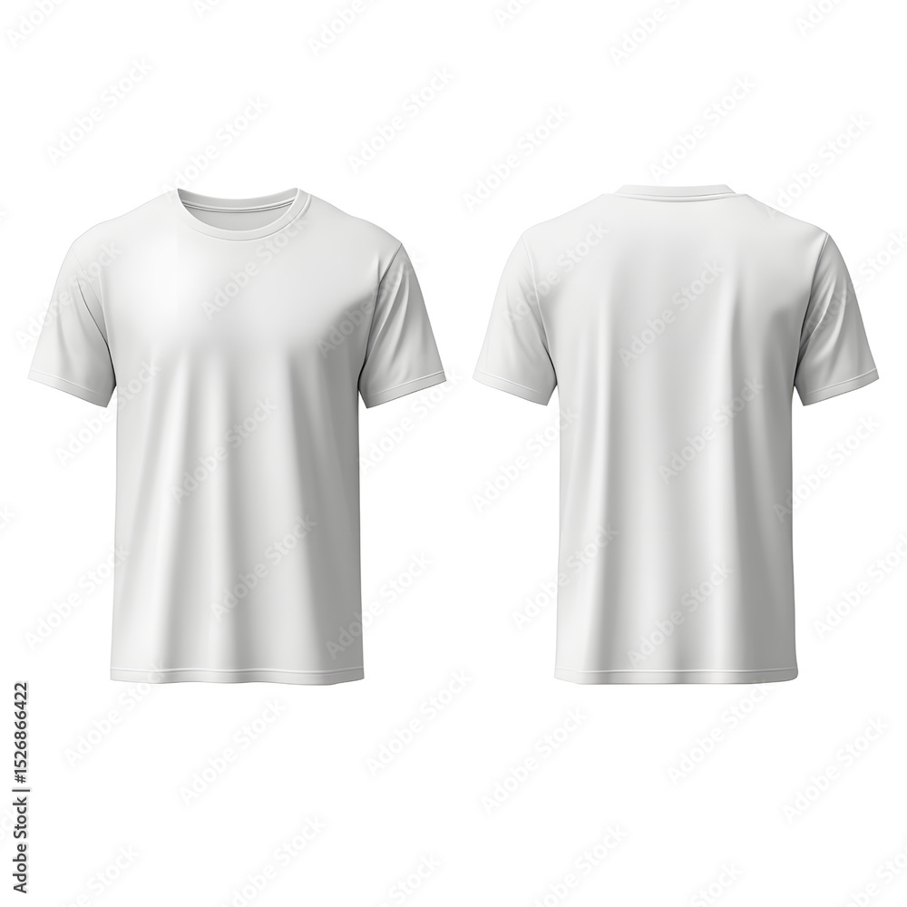 A pristine white crew neck tshirt, shown from front and back, isolated on transparent background A pristine white crew neck tshirt, shown from front and back, isolated on transparent background