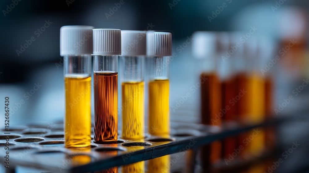 Close-up of colorful test tubes in a laboratory rack, showcasing scientific research and experimentation in a modern lab. Close-up of colorful test tubes in a laboratory rack, showcasing scientific research and experimentation in a modern lab.