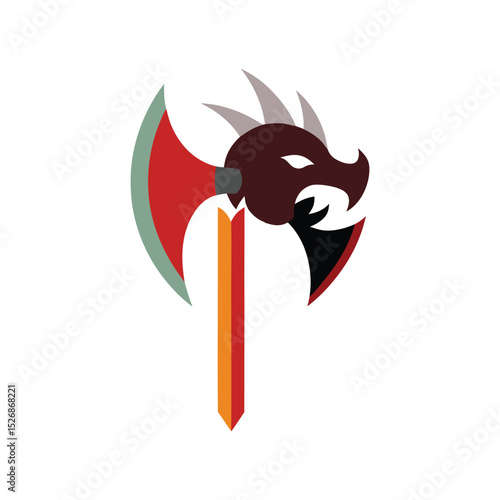 dragon head axe vector art illustration