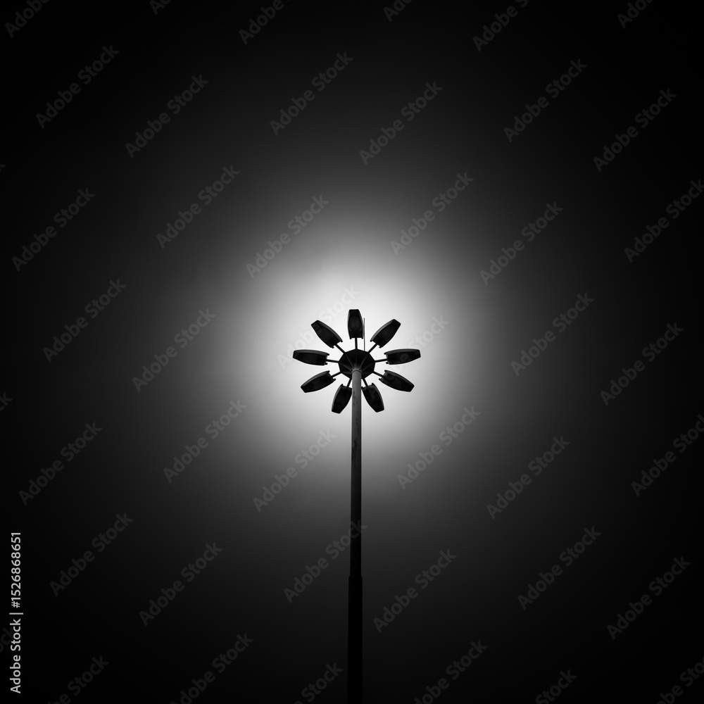 Φωτογραφία Black and white photo of a street lamp taken from below during daytime