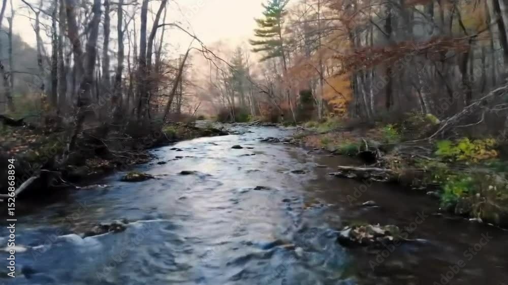 Alpine River Flowing Through Autumn Forest. Alpine River Flowing Through Autumn Forest.