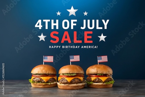 4th of July Sale: Delicious Cheeseburgers with American Flags
