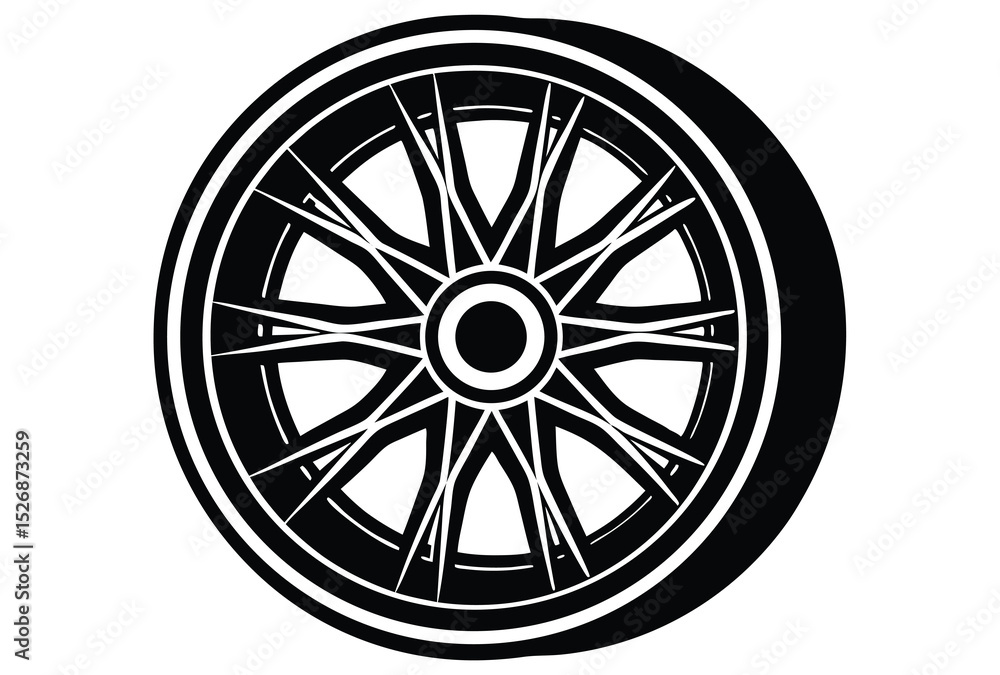 Obraz premium Racing Car Wheel Silhouette Vector Illustration Clean and Sharp Vector Art for Racing and Car Graphics