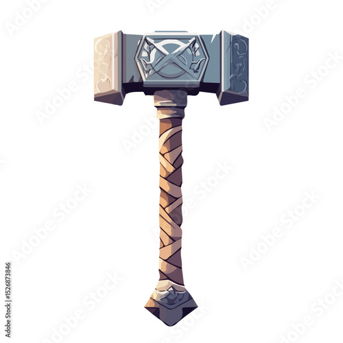 2D flat Mjolnir Thors Hammer vector illustration, isolated on a white background.