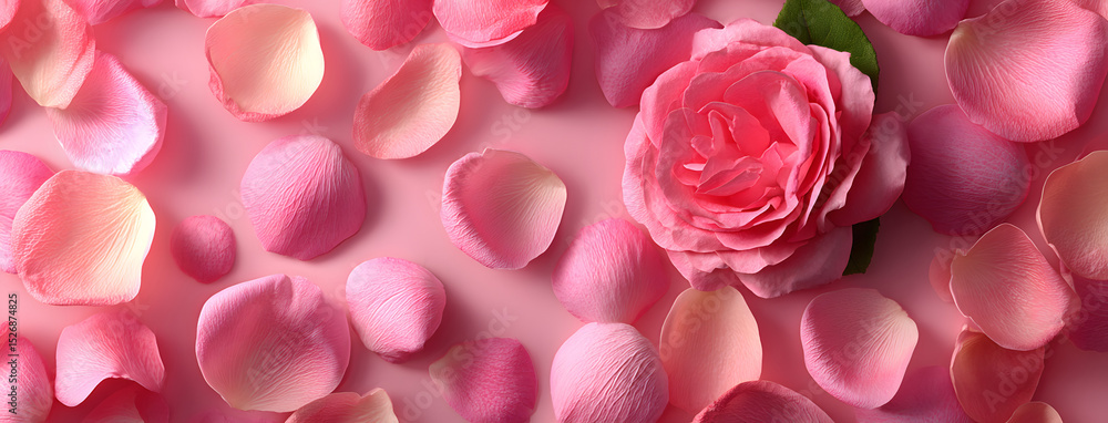 Pink rose petals set on pastel pink background Pink rose petals set on pastel pink background