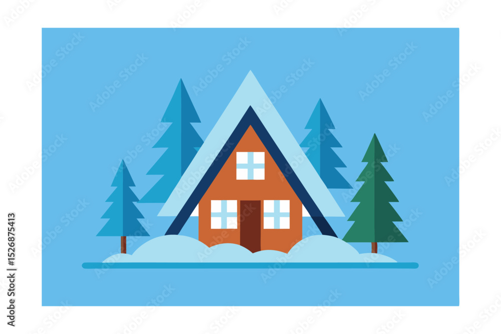 Fototapeta premium Cozy Winter Cabin Getaway A Snowy Mountain Escape Illustration