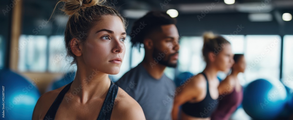 The group of focused individuals engaged in a challenging fitness class. The group of focused individuals engaged in a challenging fitness class.