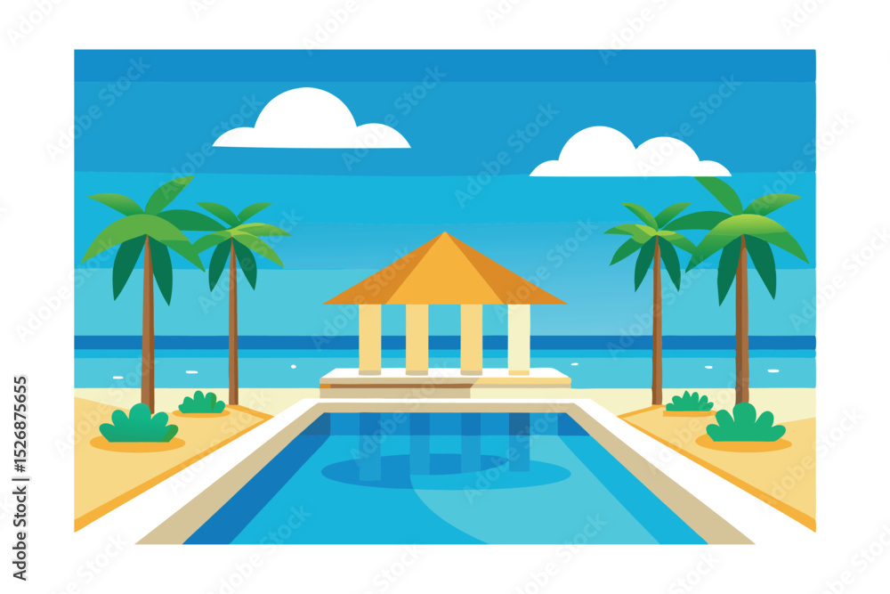 Obraz premium Tropical Beach Paradise Poolside Relaxation and Scenic Ocean Views