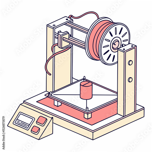 Professional 3d printer isometric illustration transparent background