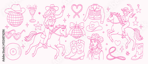 A woman is riding a horse and there are other people and horses in the background