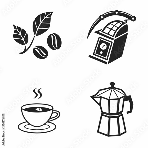 Professional coffee icons set isolated transparent background