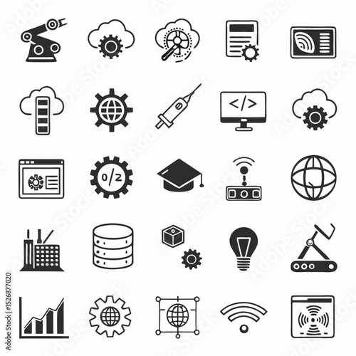 Technology icons set global network automation