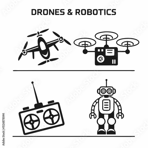 Professional drone robotics icons isolated cutout