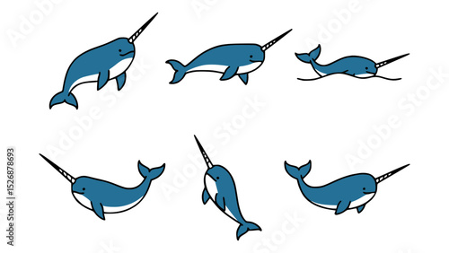 Narwhal illustration set in various poses