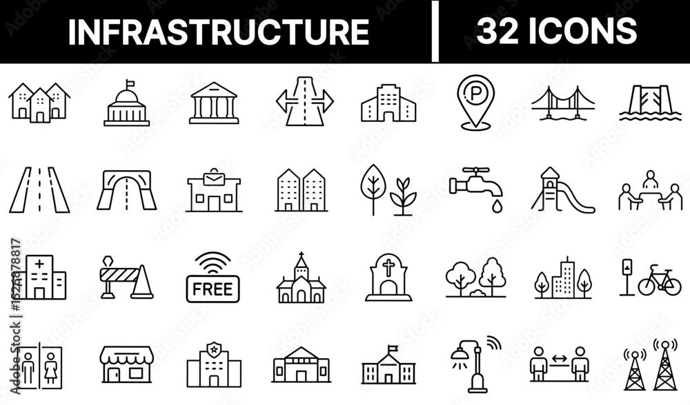 Fototapeta premium Infrastructure Icon Representing Foundational Systems for Urban Development and Public Services