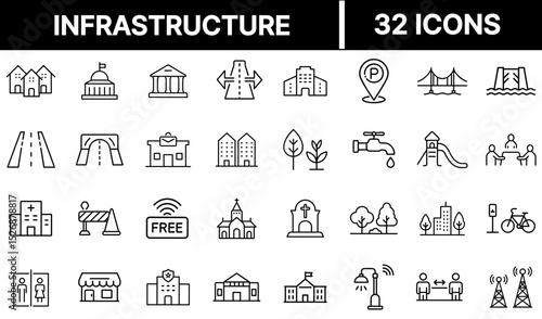 Infrastructure Icon Representing Foundational Systems for Urban Development and Public Services
