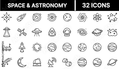 Astronomy Icon Representing Space Exploration, Celestial Bodies, and Cosmic Science