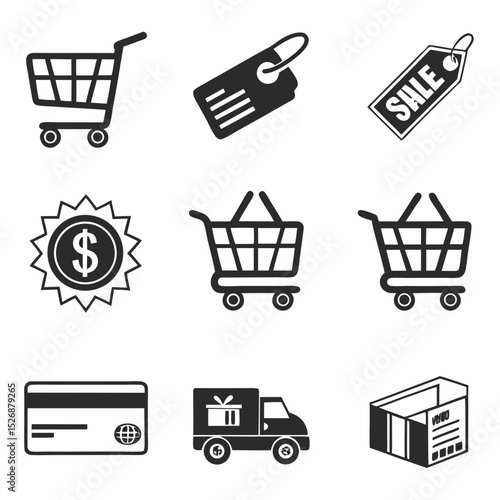 Online shopping cart icons set e commerce retail