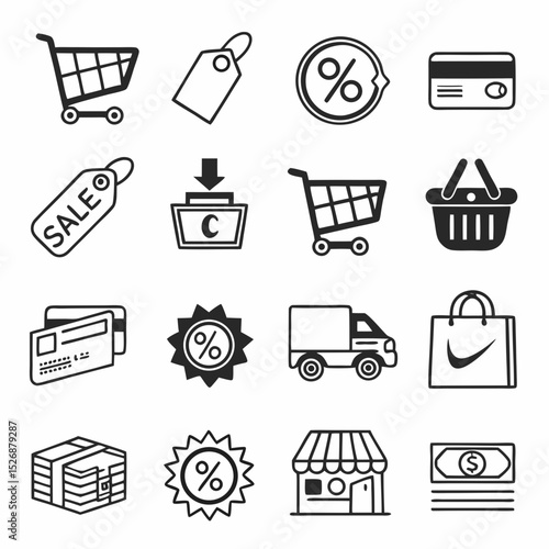 Online shopping cart icons set e commerce retail