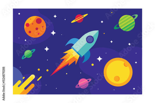 Cosmic Rocket Adventure A Colorful Journey Through Space