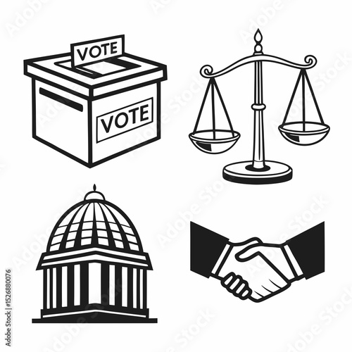 Government icons voting justice agreement law