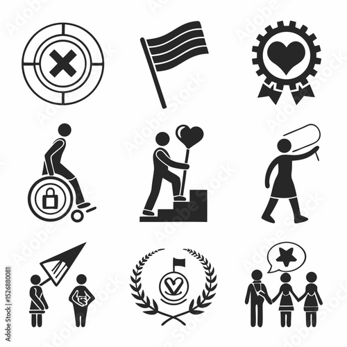 Diverse social issues icons set graphic design