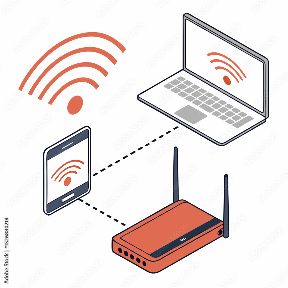 Wireless network router connecting laptop smartphone Wireless network router connecting laptop smartphone