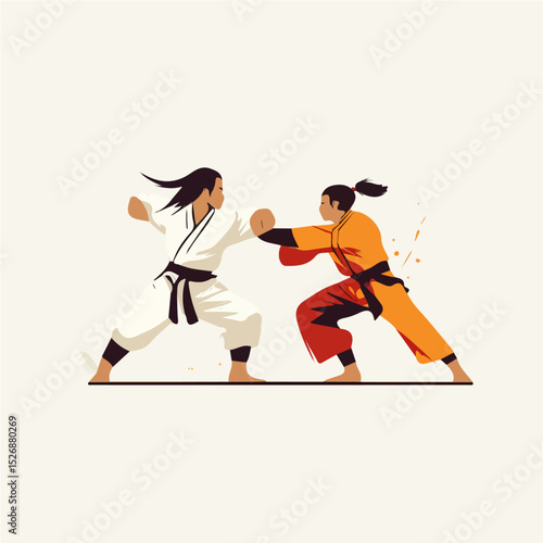 2D flat Martial Arts illustration vector, isolated on a white background.