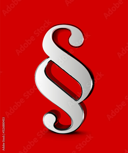 Golden Glossy Metallic Section Sign Representing Legal and Law Concepts with Minimalist Design. Vector illustration on red background