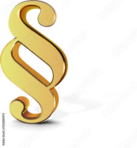 Golden Glossy Metallic Section Sign Representing Legal and Law Concepts with Minimalist Design. Vector illustration isolated on white