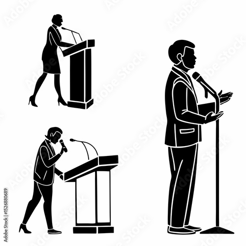 Professional speaker silhouettes podium presentation isolated