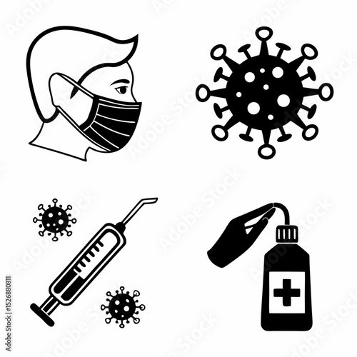 Covid19 prevention measures safety icons set