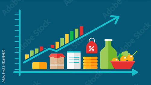 A line graph representing the correlation between the rise in grocery prices and the decrease in household savings emphasizing the economic shock on personal finances.. Vector illustration