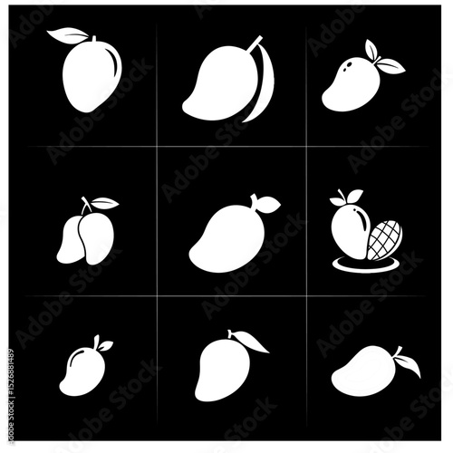 A set of black and white  Mango icon 1