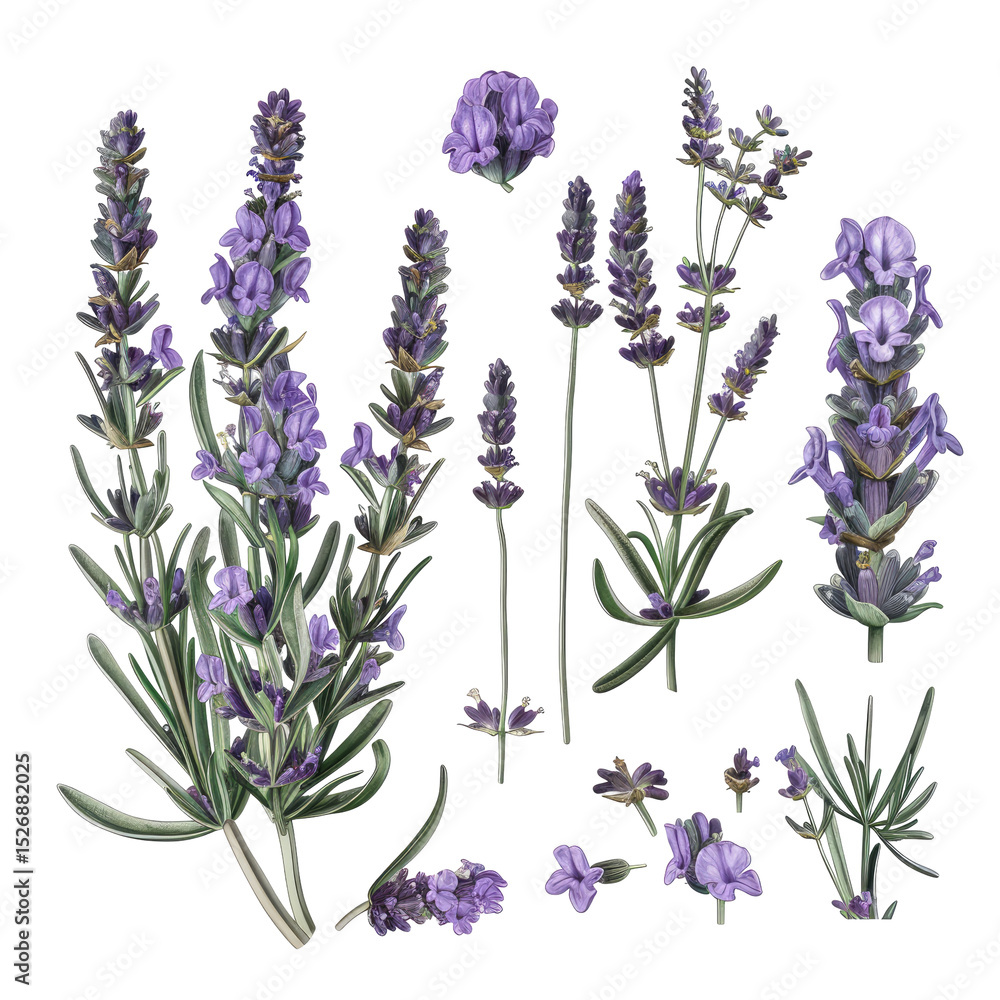 Naklejka premium Lavender Botanical Art Isolated On White Background.