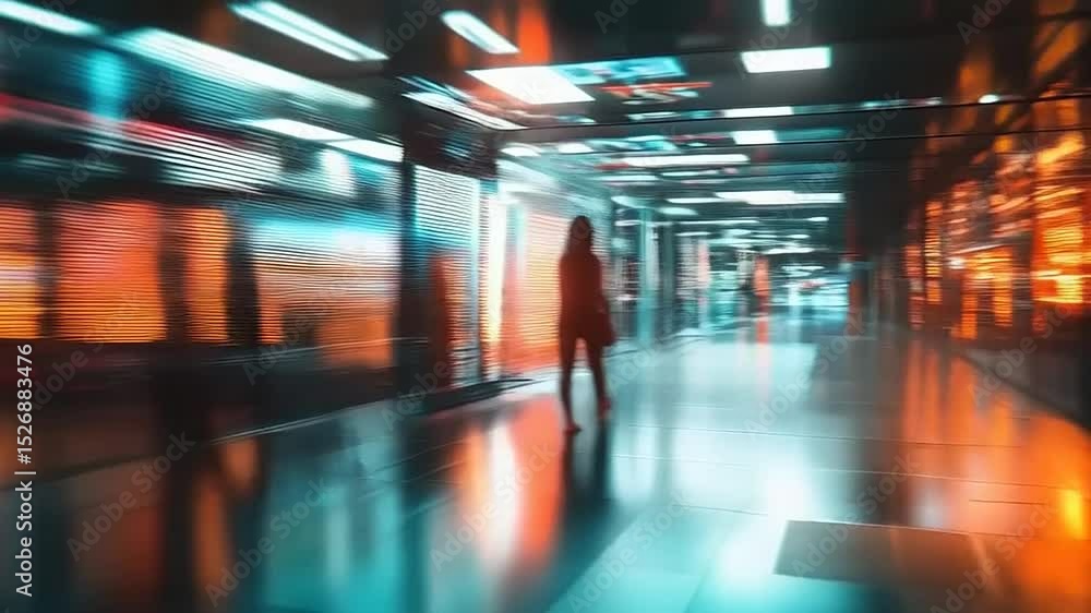 Futuristic corridor vision person walk through modern high technology space Futuristic corridor vision person walk through modern high technology space
