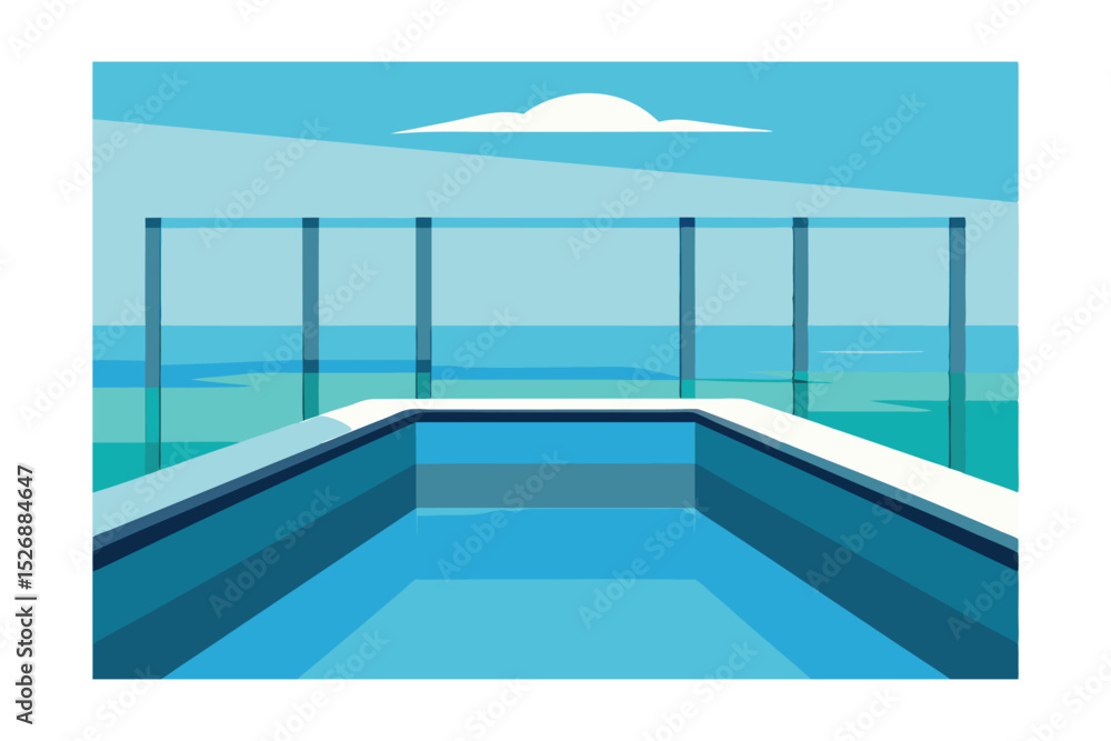 Obraz premium Modern Pool with Transparent Glass Walls Overlooking Scenic 