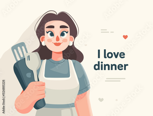 A Chef's Culinary Passion: A cheerful chef, exuding warmth and culinary enthusiasm, holds cooking tools, radiating the joy of creating delightful dinners.