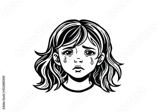 Silhouette of girl crying alone isolated on a white background