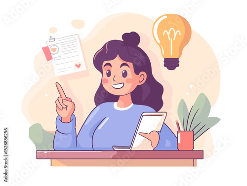 Creative Thinking and Problem Solving: A woman is immersed in her creative process, envisioning solutions and generating ideas, while engaging with her digital device.