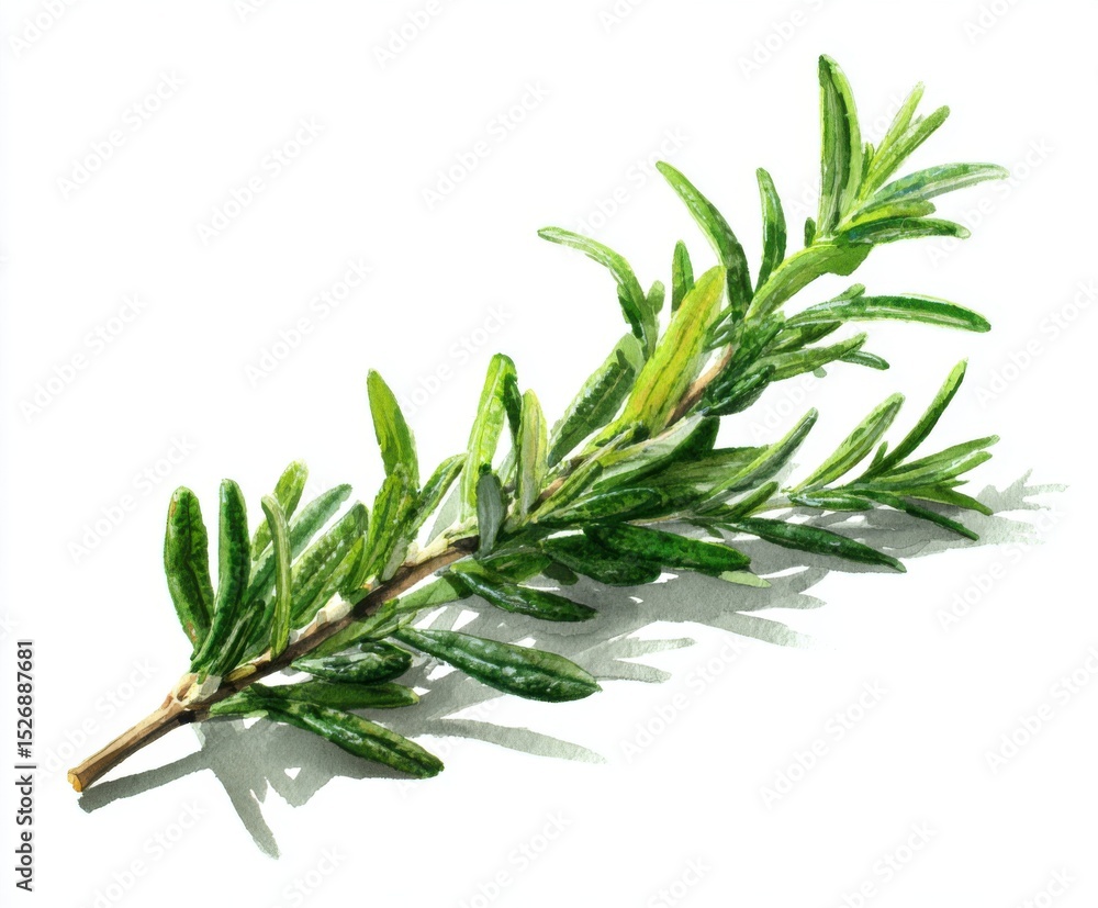 Fototapeta premium Watercolor Rosemary Sprig Illustration: A Fresh Herb for Culinary and Artistic Creations (Isolated on White Background)