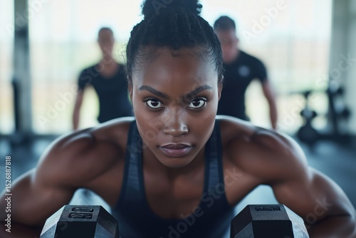 Focused athlete lifts weights in training session at a modern fitness center